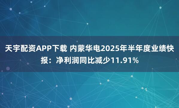 天宇配资APP下载 内蒙华电2025年半年度业绩快报：净利润同比减少11.91%